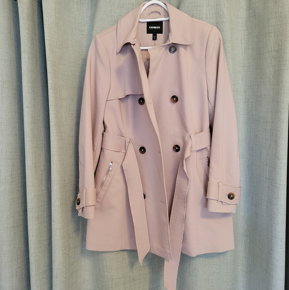 Express Women's Double-Breasted Trench Coat - Blush Pink Cotton Blend
